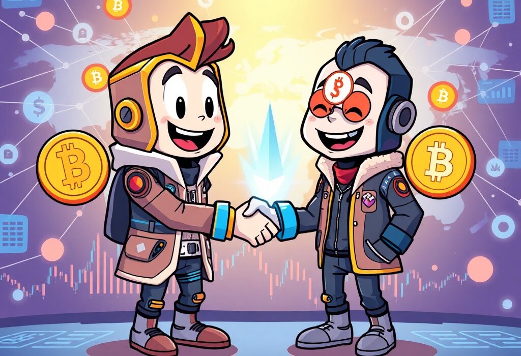 A cartoon illustration depicting the innovative perpetual DEX launch by Pharos Network and Bitverse, enabling seamless crypto and stock trading.