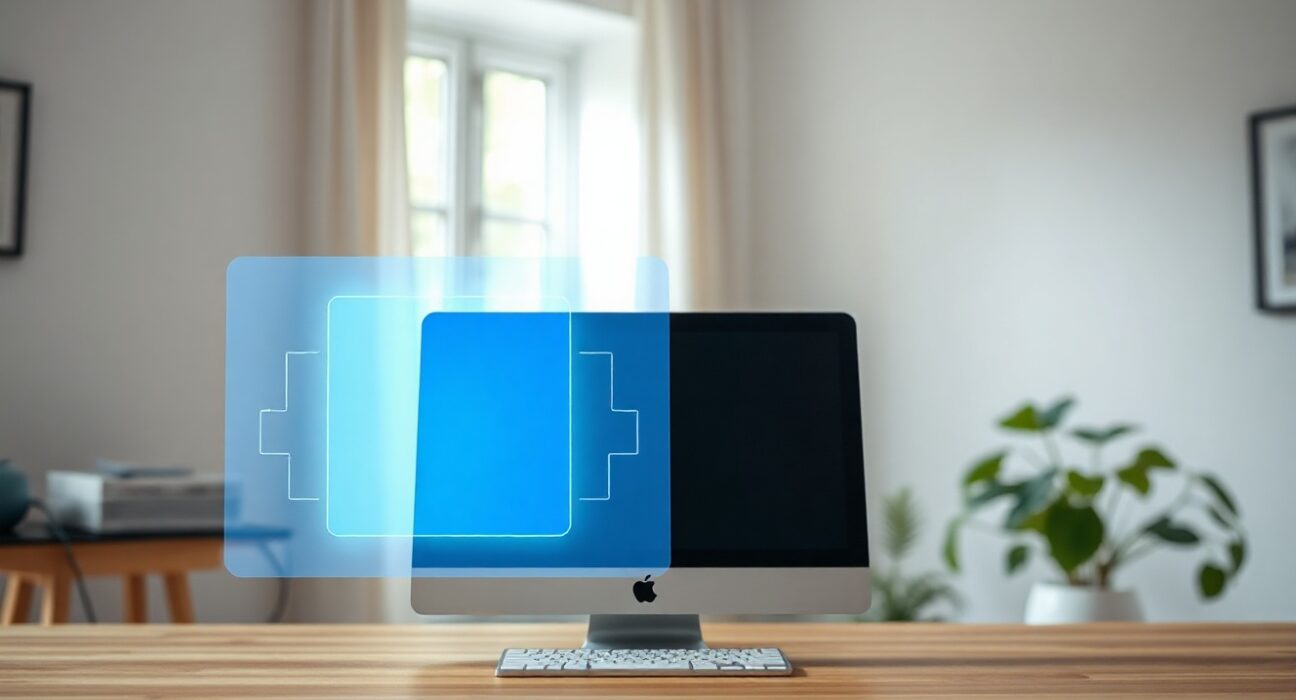 Mac device on a desk with an AI agent interface overlay representing Perplexity Personal Computer