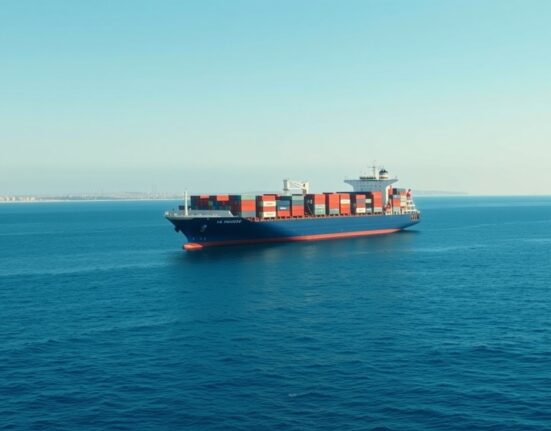 A merchant ship stranded in the Persian Gulf during the IMO shipping crisis.