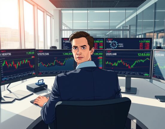 Financial analyst examining petrodollar and semiconductor trade data affecting global currency markets.