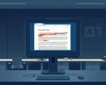 A computer monitor displaying a webpage with AI-generated text, symbolizing the rise of AI-authored content on the web.