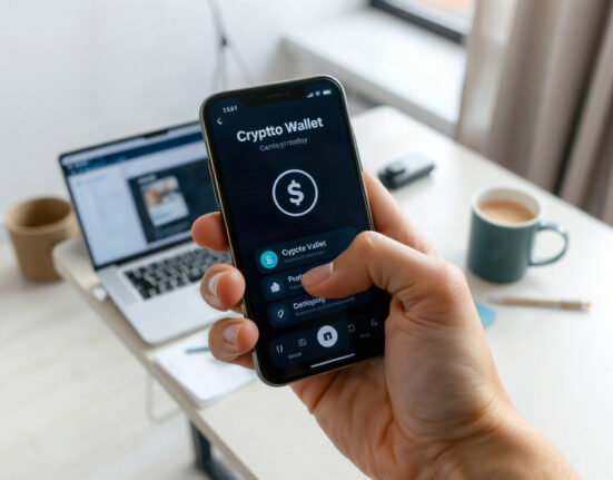 Smartphone displaying a crypto wallet interface with SUI token symbol