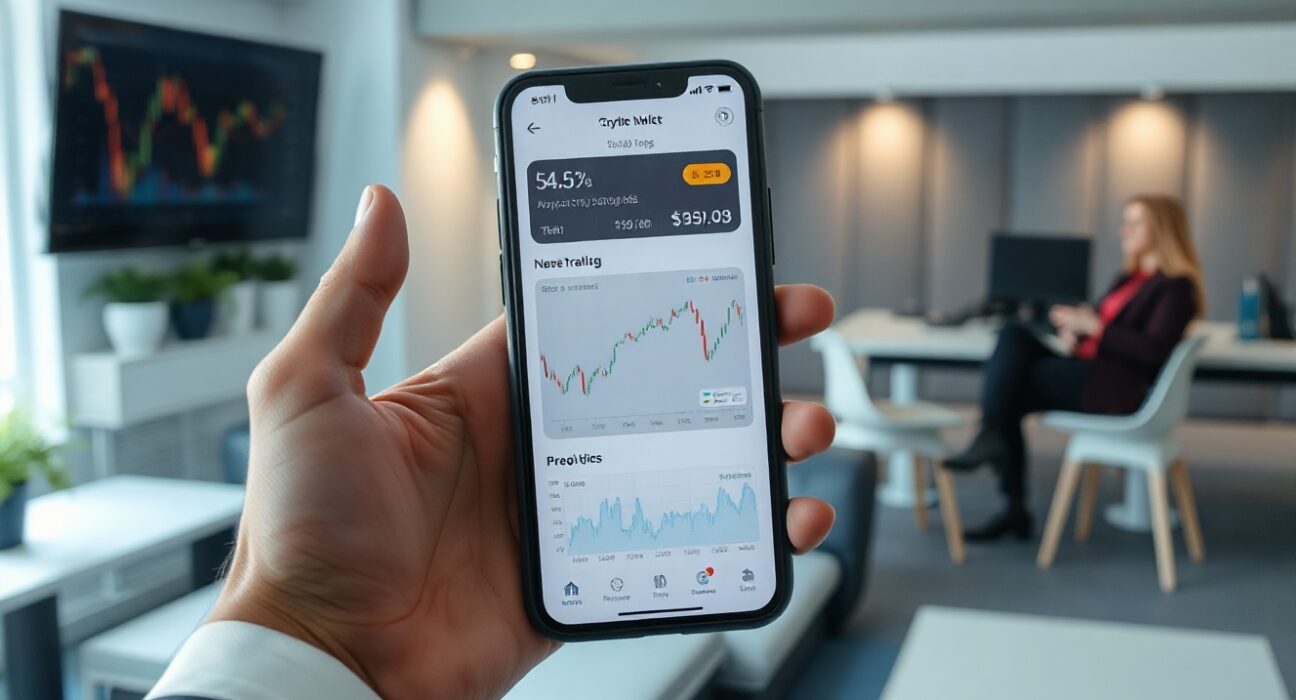 Phantom wallet app interface on smartphone in a professional office setting