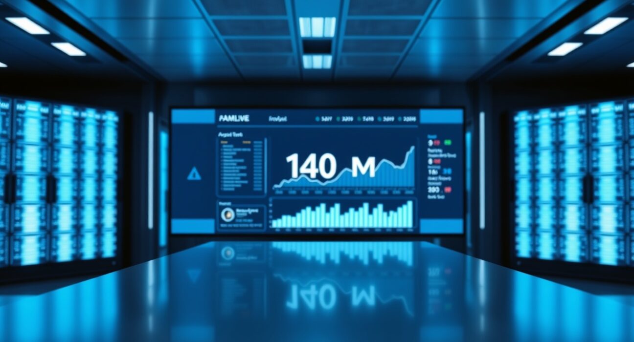Digital dashboard showing $140 million AUM milestone for Pharos Harbor RealFi platform.