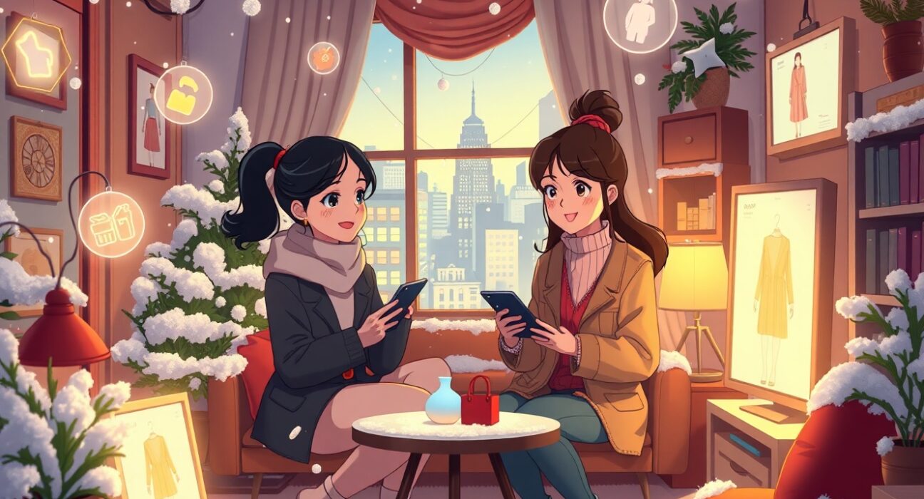 Phia AI shopping agent founders Phoebe Gates and Sophia Kianni in their startup office