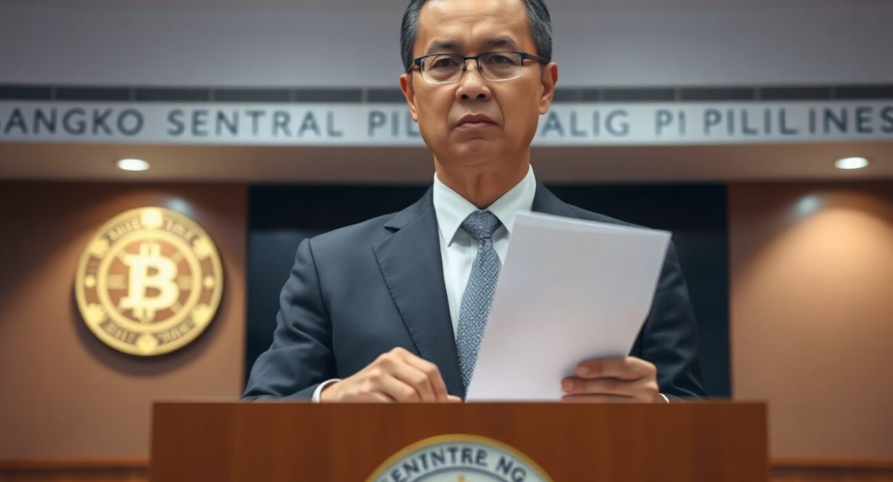 Bangko Sentral ng Pilipinas official announcing new crypto regulations banning privacy coins.