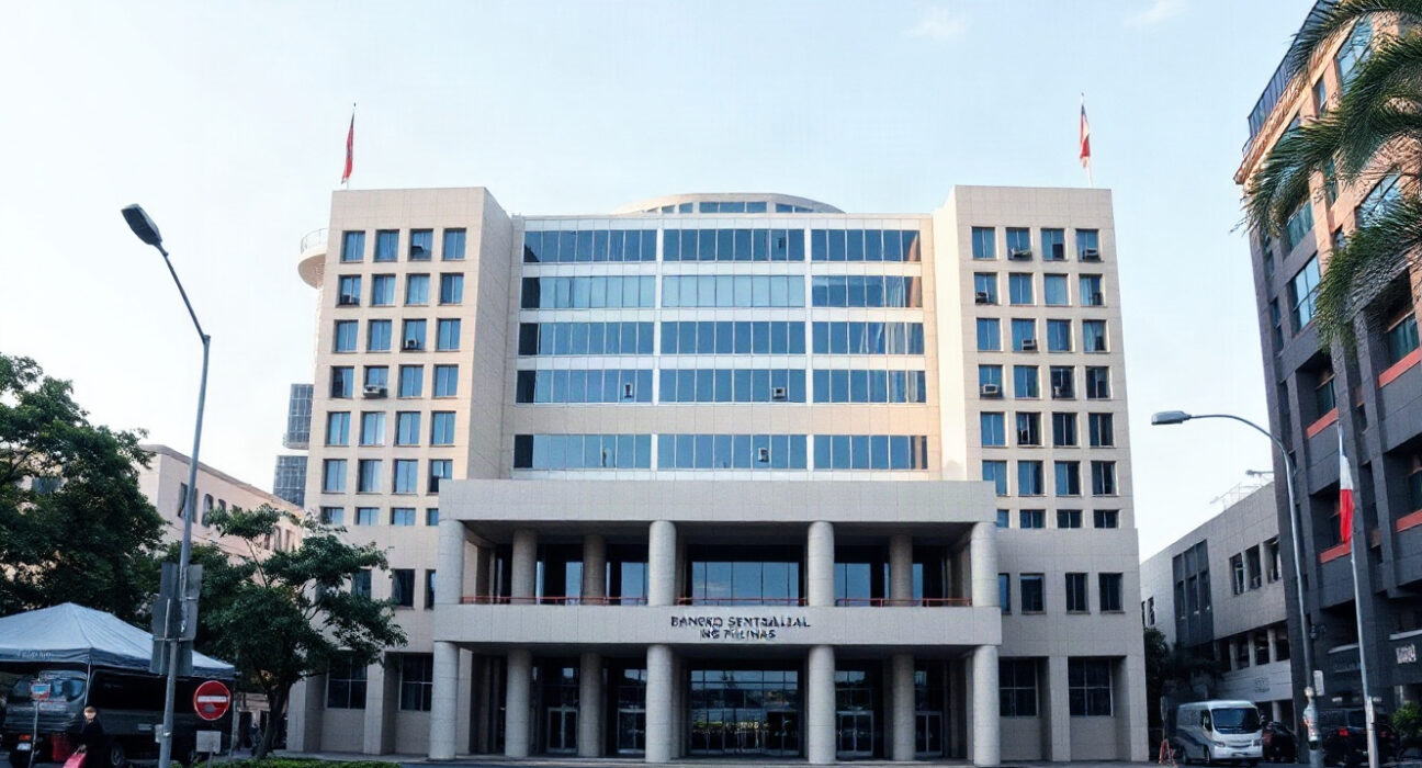Bangko Sentral ng Pilipinas headquarters in Manila on a clear day.