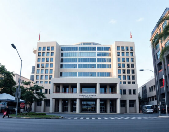 Bangko Sentral ng Pilipinas headquarters in Manila on a clear day.