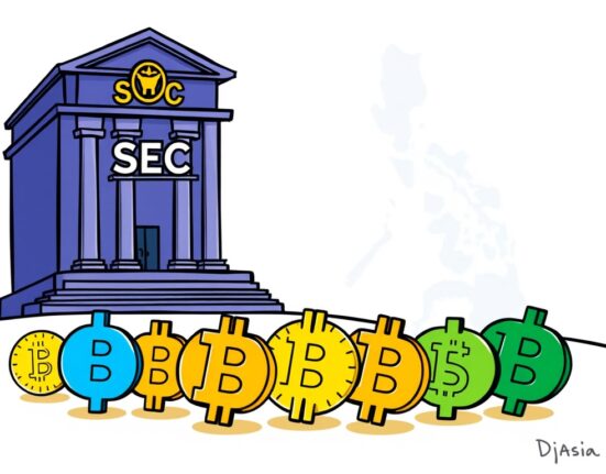 A cartoon illustration showing the Philippines SEC overseeing crypto exchanges, symbolizing new Philippines crypto regulation and authorization requirements.