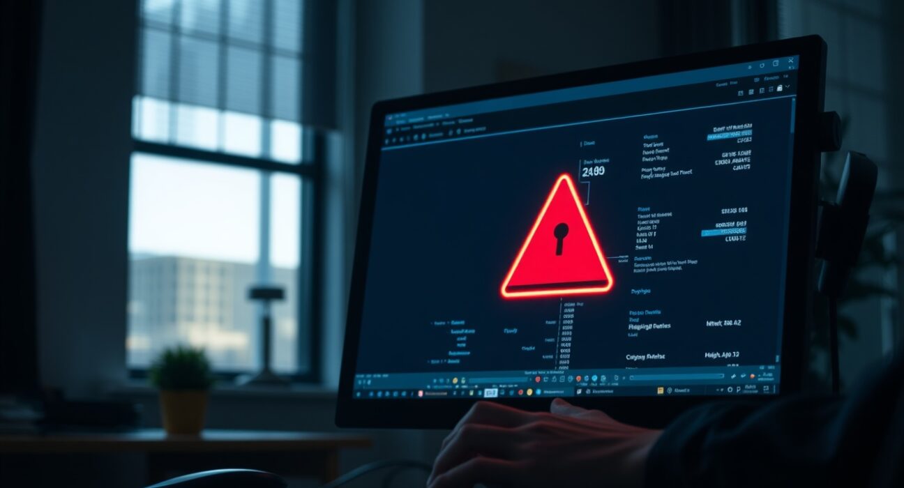Computer screen showing a cryptocurrency wallet with a warning alert about a phishing attack.