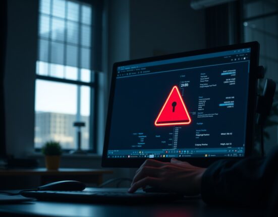 Computer screen showing a cryptocurrency wallet with a warning alert about a phishing attack.