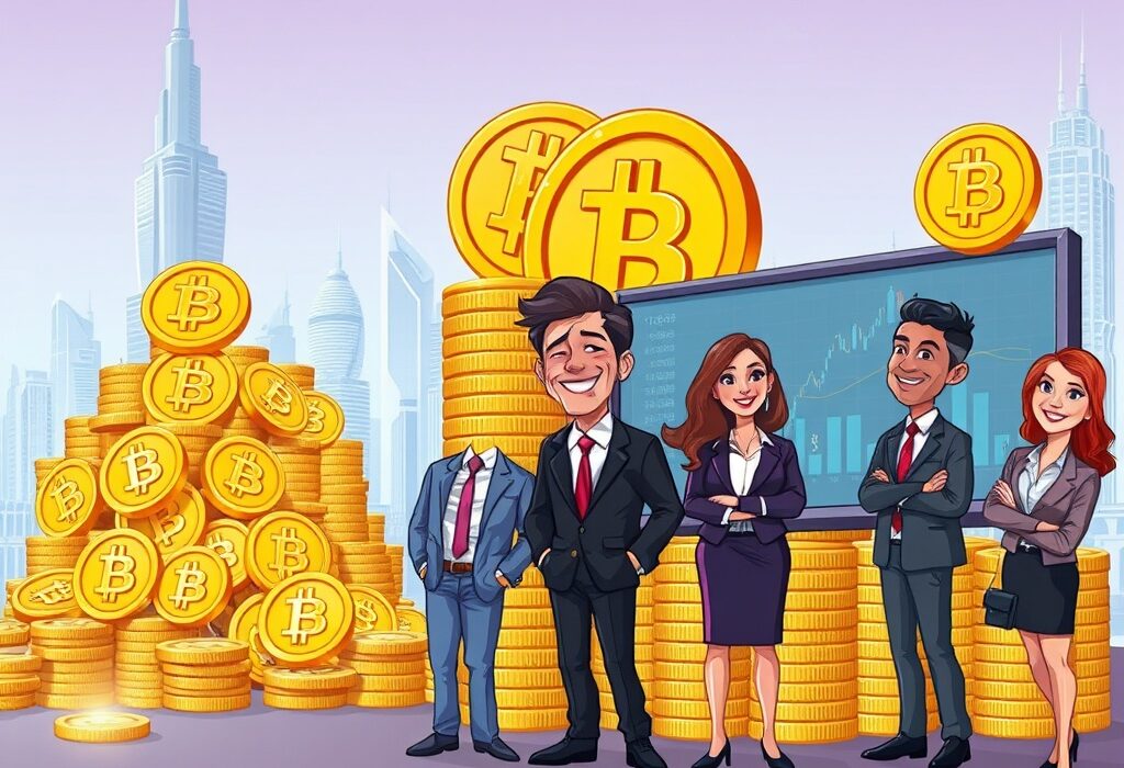 A growing stack of Bitcoin representing Phoenix Group's significant Bitcoin holdings and successful digital asset treasury strategy.