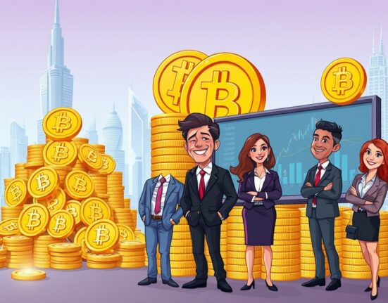 A growing stack of Bitcoin representing Phoenix Group's significant Bitcoin holdings and successful digital asset treasury strategy.