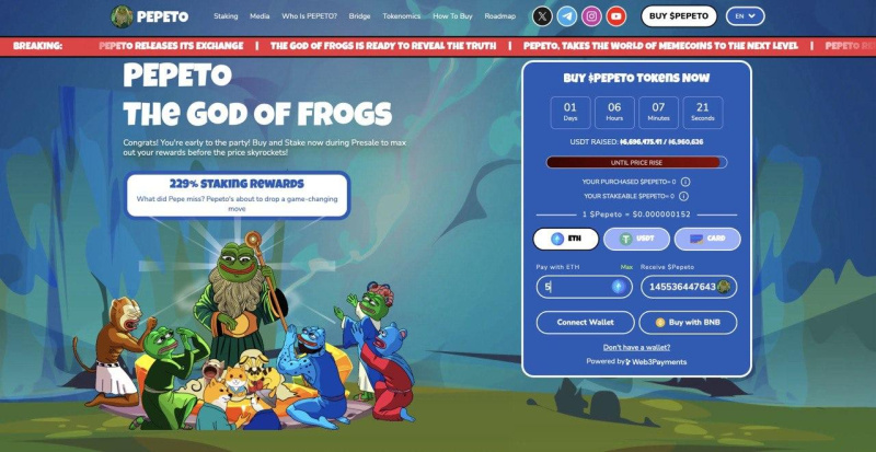 Ethereum Based Meme Coin Pepeto Presale Past $6.6 Million as Exchange Demo Launches