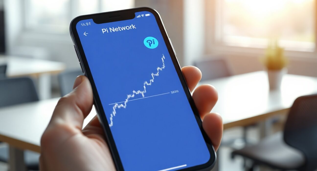 Pi Network app showing bullish price chart with breakout, symbolizing potential price surge
