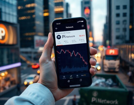 Pi Network app on smartphone showing price chart during market decline