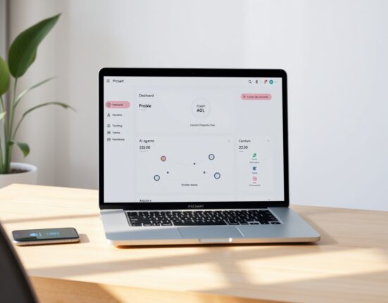 Picsart AI agent marketplace interface on a laptop, symbolizing automated design assistance for creators.