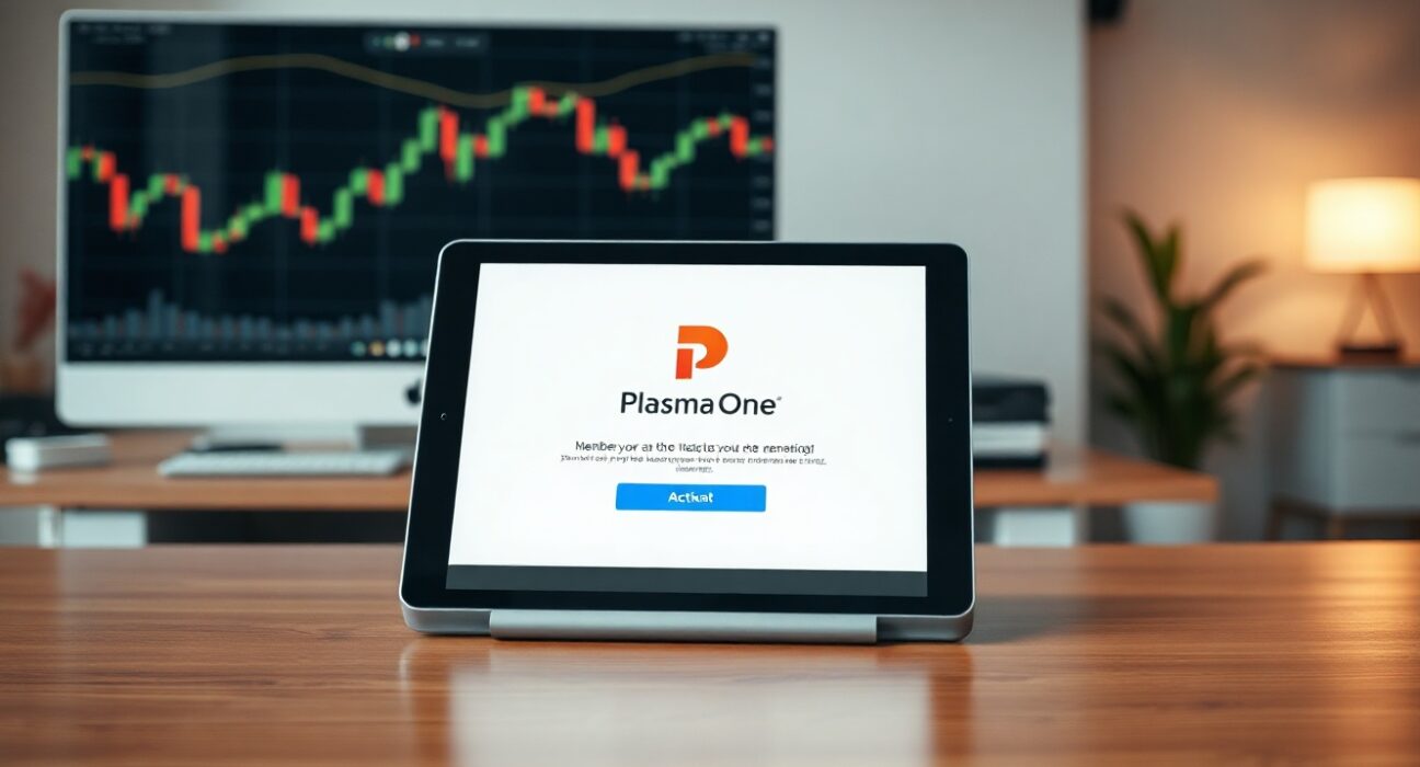 Digital tablet displaying Plasma One membership interface on a desk