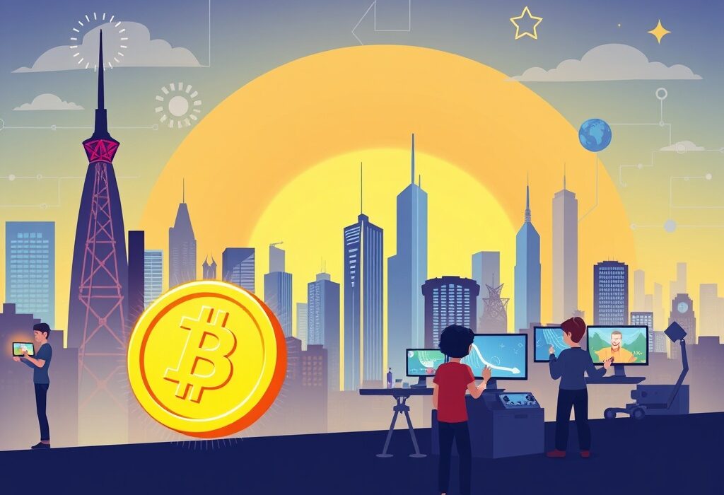 A vibrant illustration showing a crypto gaming startup raising significant investment, symbolizing growth and innovation in the blockchain gaming sector.