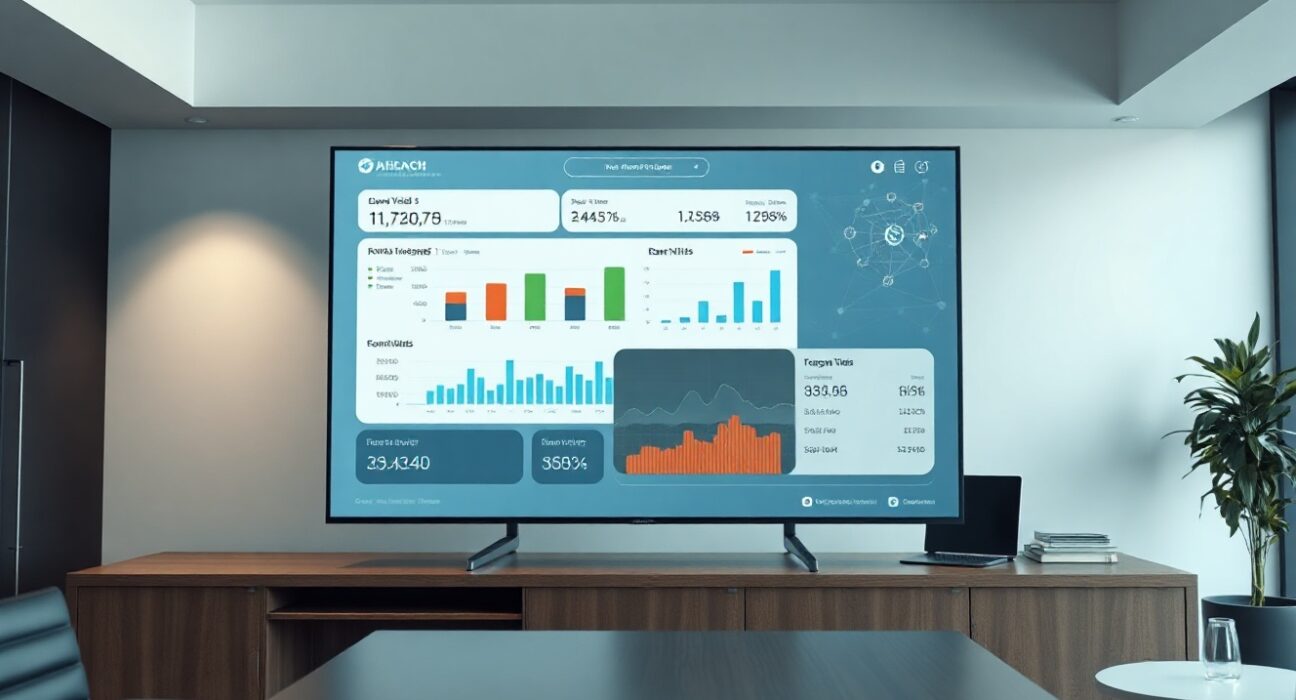 Financial dashboard displaying RWA bond yield metrics with blockchain network background