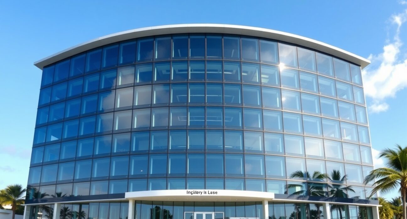 Modern office building in Hamilton, Bermuda, representing financial regulation