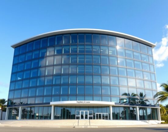 Modern office building in Hamilton, Bermuda, representing financial regulation