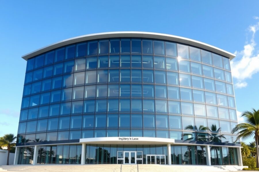 Modern office building in Hamilton, Bermuda, representing financial regulation