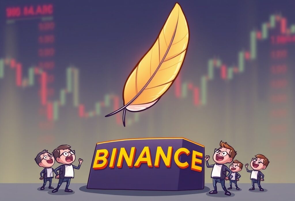 Cartoon illustration depicting the significant Plume (PLUME) listing on Binance, symbolizing new opportunities for investors.