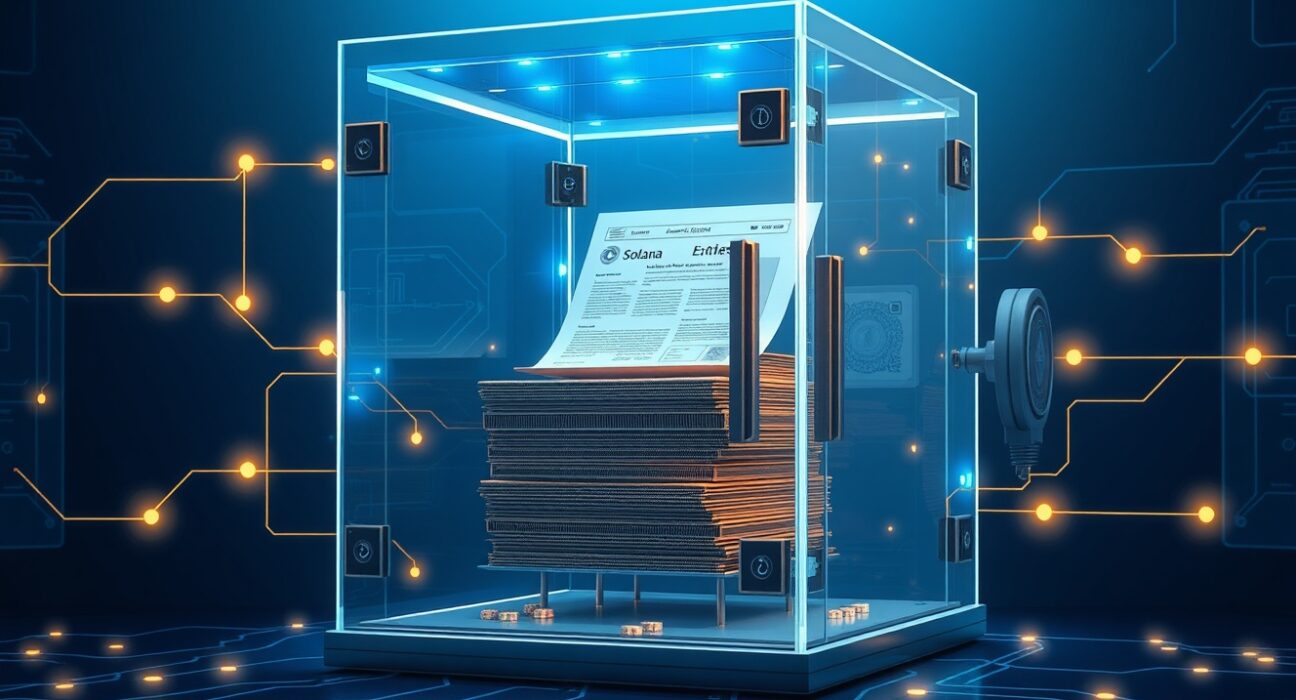 Digital vault representing Plume's Nest protocol RWA expansion to Solana blockchain for tokenized institutional funds.