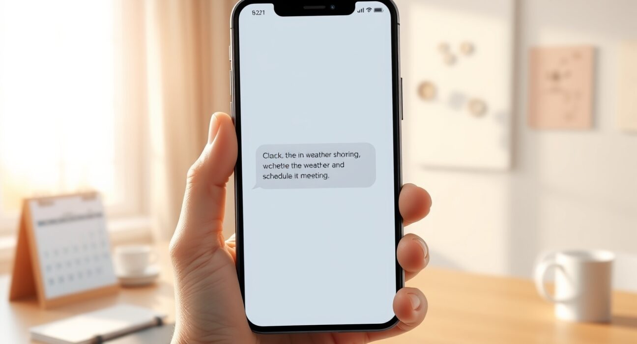 Poke AI agent providing assistance through a smartphone text message interface in a modern setting.
