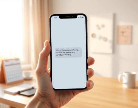 Poke AI agent providing assistance through a smartphone text message interface in a modern setting.