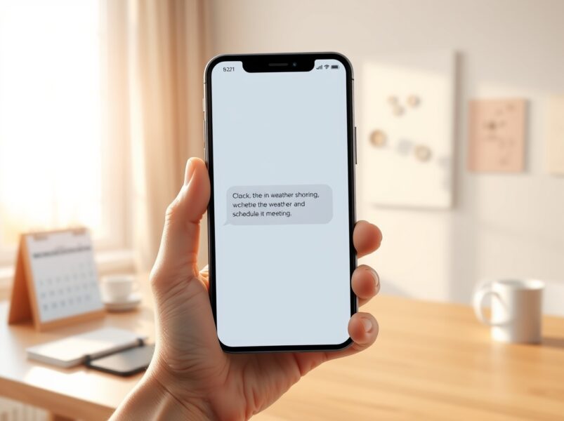 Poke AI agent providing assistance through a smartphone text message interface in a modern setting.