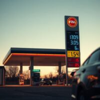Fuel station in Poland with price display, symbolizing fuel-driven inflation trends