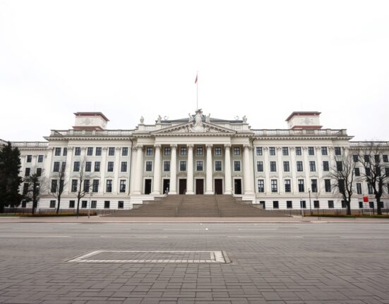 Exterior of the Polish parliament building in Warsaw, setting for cryptocurrency regulation debates.