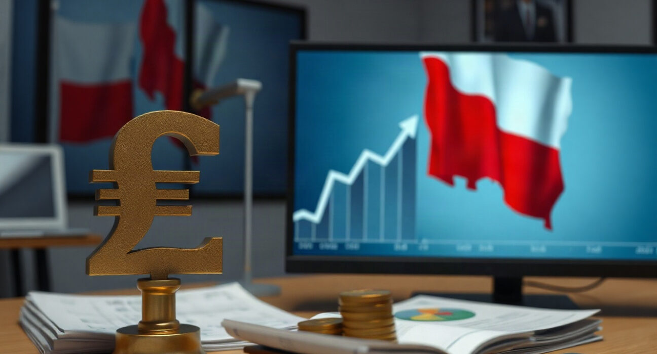 Polish Zloty symbol with rising inflation chart in financial setting