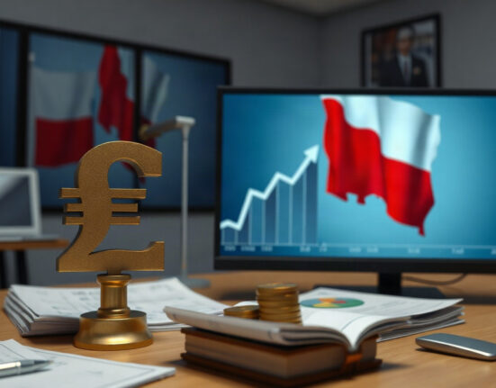 Polish Zloty symbol with rising inflation chart in financial setting