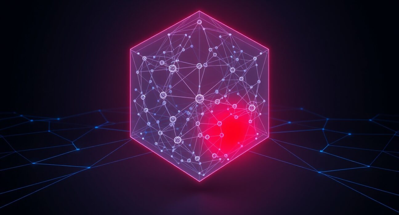 Visualization of Polkadot Hyperbridge vulnerability showing blockchain security breach concept
