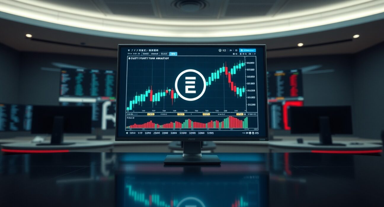 Digital trading screen displaying EIGEN token chart and market data in a professional financial setting