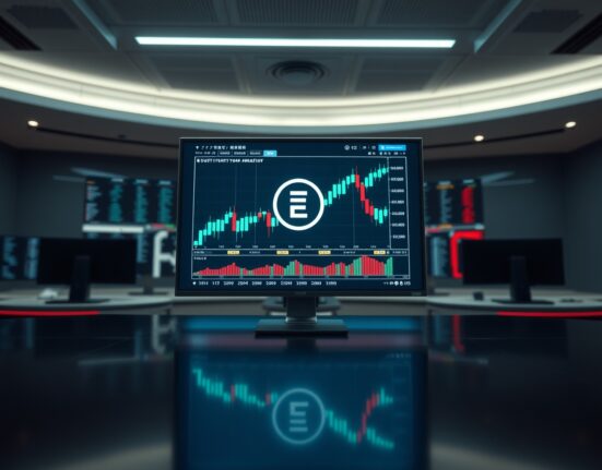 Digital trading screen displaying EIGEN token chart and market data in a professional financial setting