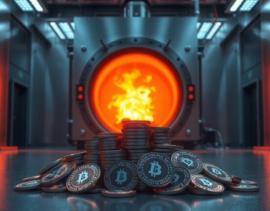 Polygon POL tokens being burned in a furnace, representing deflationary tokenomics
