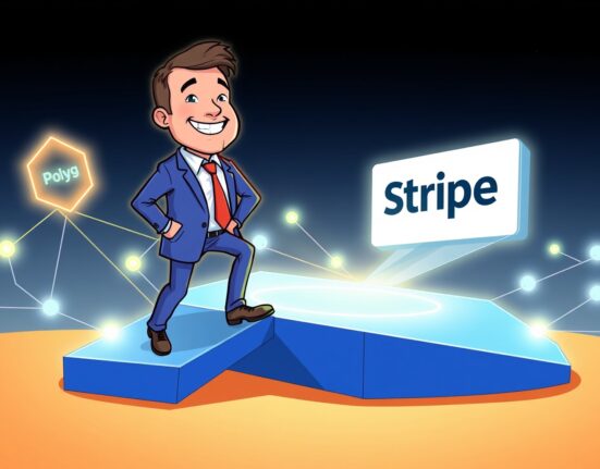 Cartoon of John Egan joining Polygon Labs, symbolizing a significant leadership addition for blockchain product development.