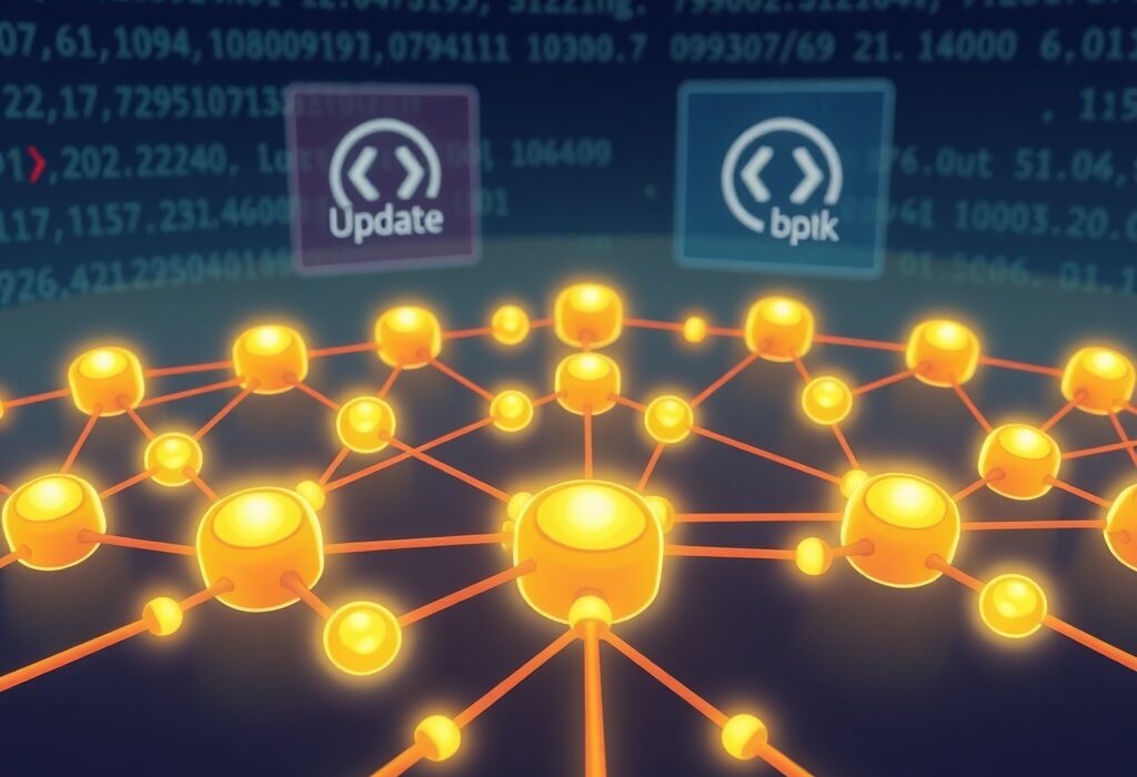 A vibrant cartoon illustration showing the Polygon Network operating smoothly amidst a data update, conveying resilience.