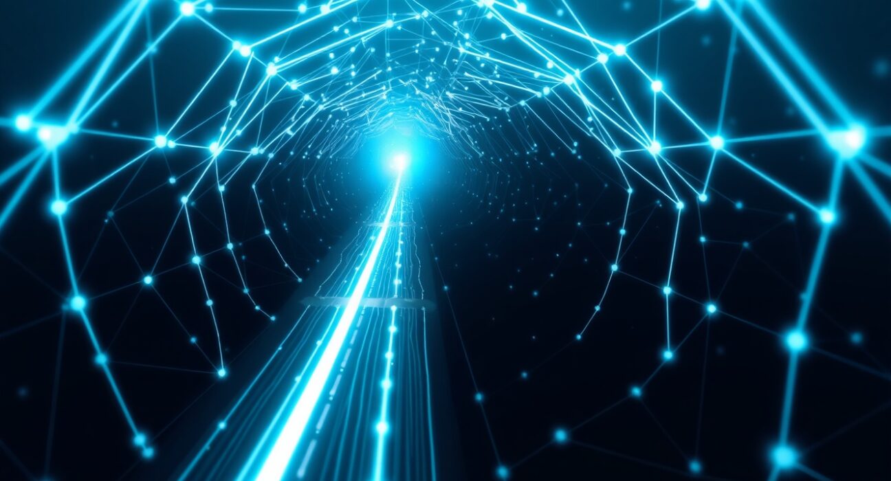 Secure digital transaction pathway illustrating Polygon's Private Mempool protecting data from interception.