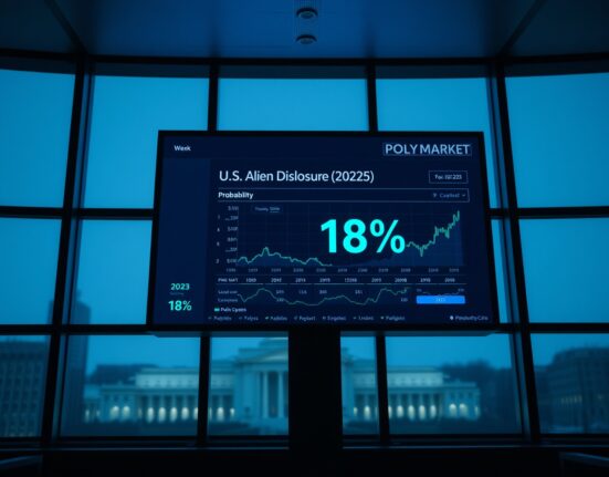 Polymarket prediction market interface showing 18% probability for U.S. alien disclosure in 2025