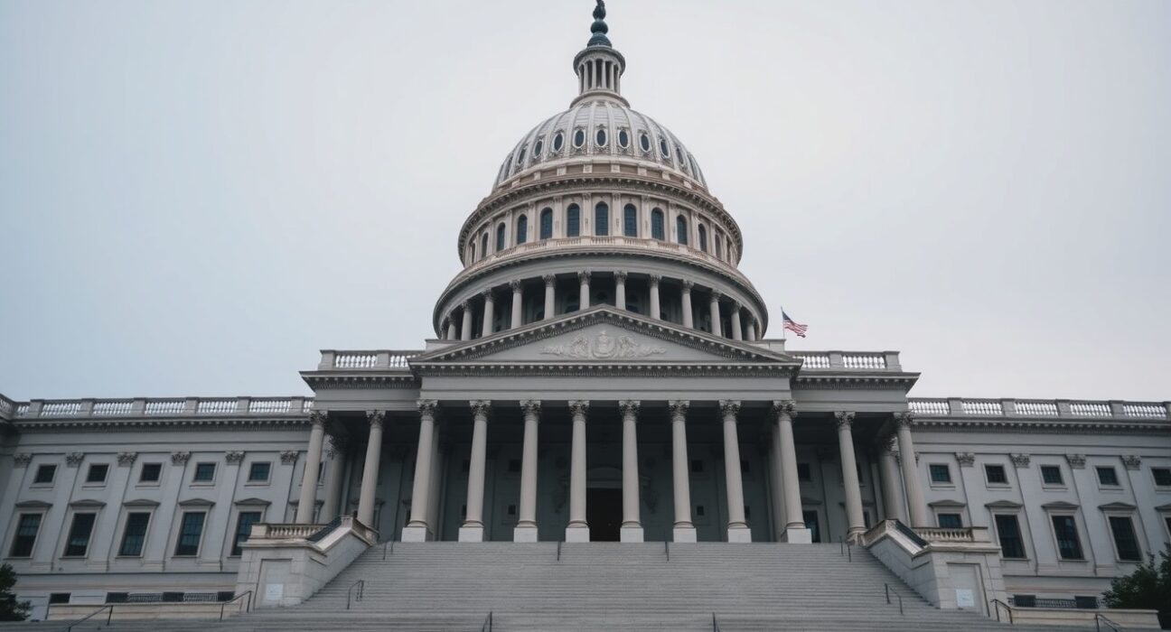 US Capitol building under overcast sky, symbolizing cryptocurrency regulation uncertainty