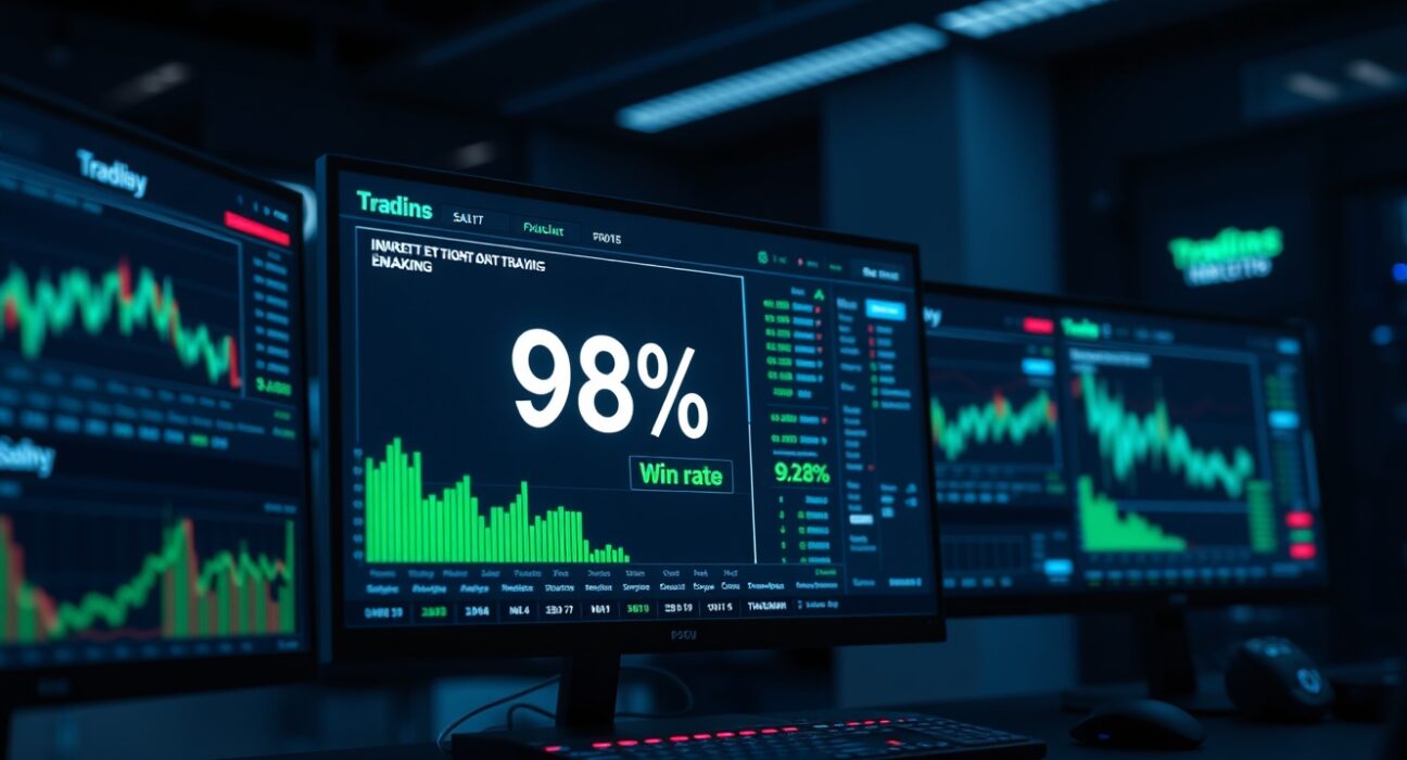Polymarket trading interface showing 98% win rate and $2.4 million in earnings from Iran-related bets.