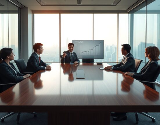 Business meeting in Tokyo boardroom discussing Polymarket expansion plans