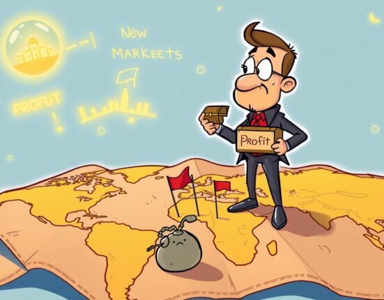 Cartoon illustration of Polymarket's strategy to operate at a loss for future market expansion and dominance.