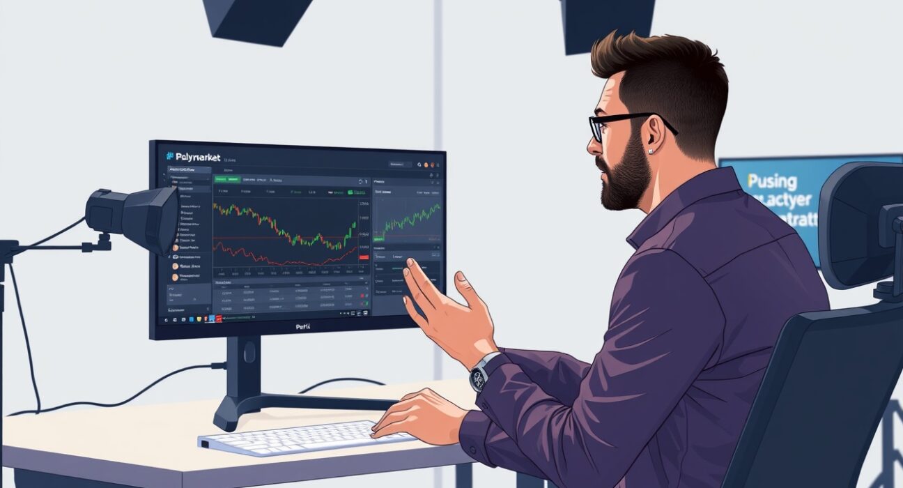 Creator using Polymarket prediction trading platform during a Parti live stream.