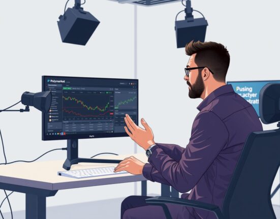 Creator using Polymarket prediction trading platform during a Parti live stream.